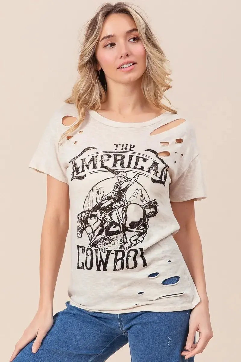 BiBi Cotton Slub Laser Top American Cow Boy Graphic - Love Salve
